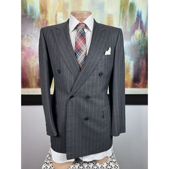 40R Mens Gieves & Hawkes Gray Pinstripe Suit - Pants 36/29 - Picture 6 of 16